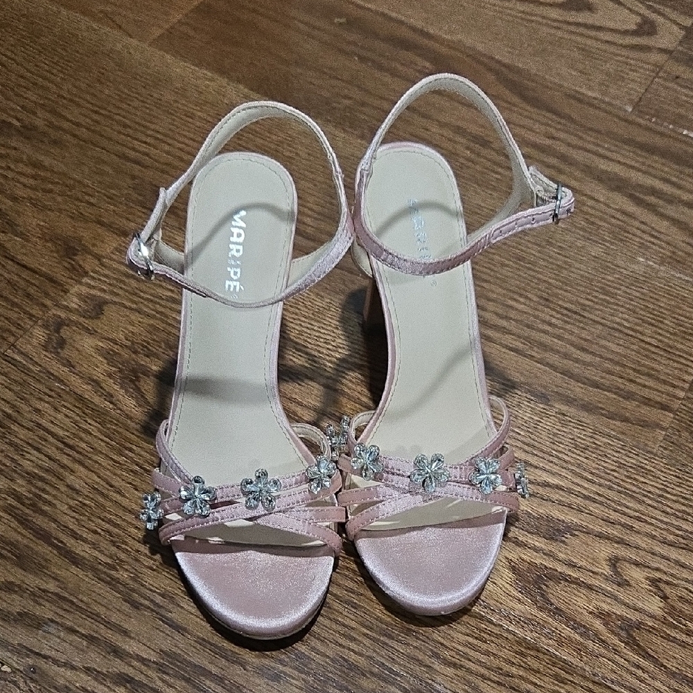 Maripe Fate Pink Floral Embellished Rhineston And Satin 3" Heels